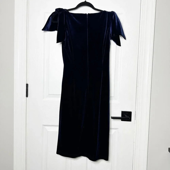 DAVID MEISTER Size 2 Navy Blue Velvet Cocktail Dress Ruched Tie Shoulder - Picture 7 of 7